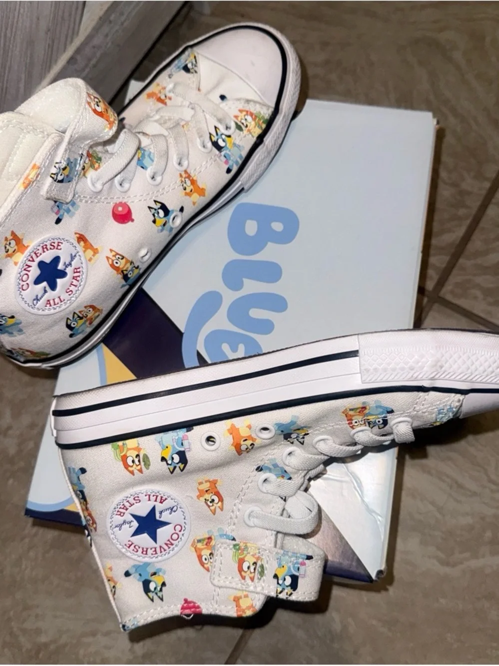 Converse Kids White High-Top Sneakers with Colorful Cartoon Characters